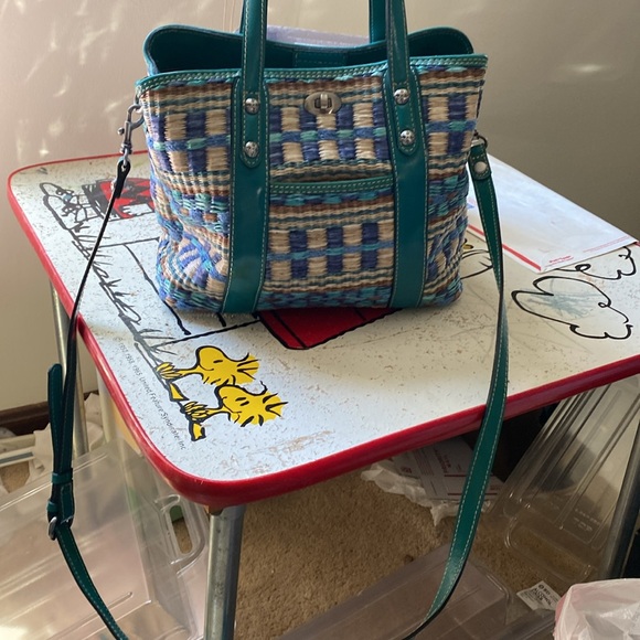 Patrica Nash never used has 2 sides with zipper compartment Teal straw bag - Picture 3 of 9